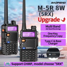 Baofeng UV-5R Ham Radio 8W Upgrade Handheld Long Range UV5R UV 5R Walkie Talkies For Adults M-5R 5RX Multi Band Two Way Radio Rechargeable Battery,USB-C Charger for Hunting Survival Gear Hiking,2 Pack