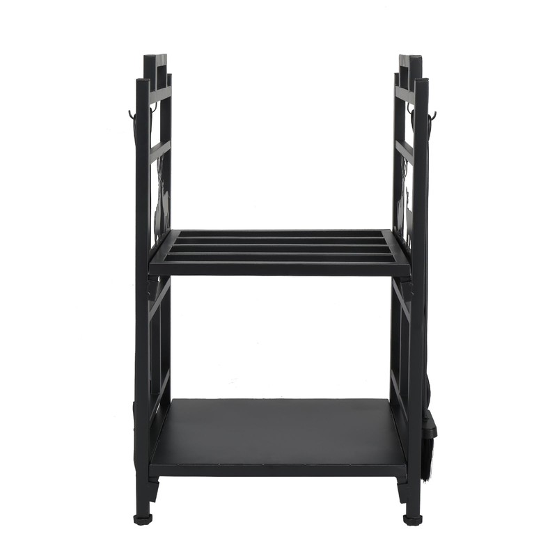 COOBL Firewood Rack Holder with Fireplace Tools,Brush, Shovel, Tong, Hook,Metal