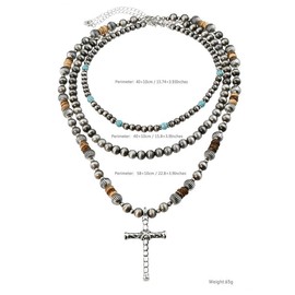 Vintage Turquoise Texture Cross Design Pendant Necklace, Unisex Boho Style Beaded Necklace, Jewelry for Women, Fashion Jewelry Accessories for Women & Men, Gifts for Girlfriend