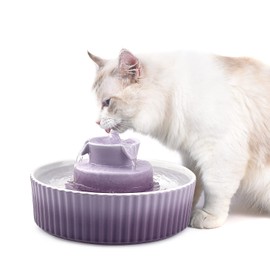 VinDox 2.1L Ceramic Cat Water Fountain-for Cats and Dogs, 360 Ceramic Pet Fountain-70 Oz Large Water Capacity - Whisper-Quiet Water Flow-Great for Shy or Timid Pets - Fresh, Filtered Water(Purple)