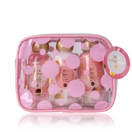 accentra - Let's celebrate Women's Gift Set in Cosmetic Bag - Bath & Shower Set with Tea Rose & Velvet Including Shower Gel, Body Lotion & Bath Salt - 3-Piece Wellness Set for Women and Girls