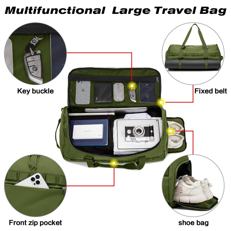 Lyweem Large Travel Duffle Bag for Men with Shoe Compartment