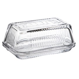 HAIJSEVR Glass Butter Dish with Lid for Countertop, 7 Inches Clear Butter Container Holder with Cover for Refrigerator, Cream Cheese Fruits Kitchen Accessory