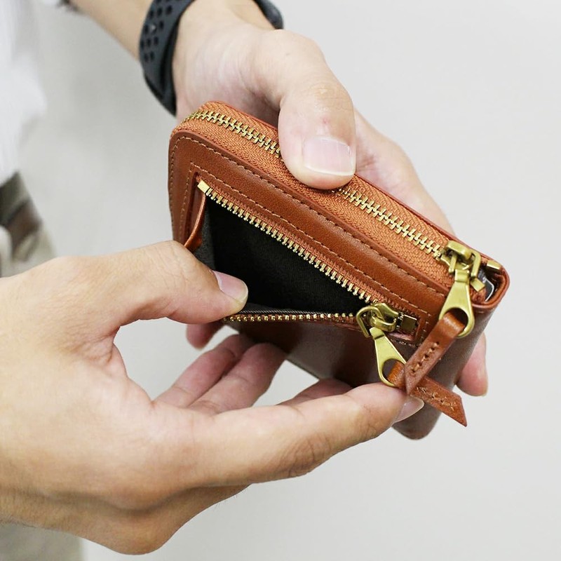 BlissLeather Wallet, Round Zipper, Genuine Leather, Vegetable Tanned, Braun