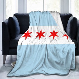 Chicago City Flag Super Soft Warm Fleece Blanket, Comfortable Flannel Blanket, Four Season Blanket Suitable for Bedroom Bed and Sofa