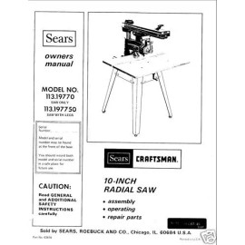Sears Craftsman Radial Arm Saw Manual Model # 113.19770
