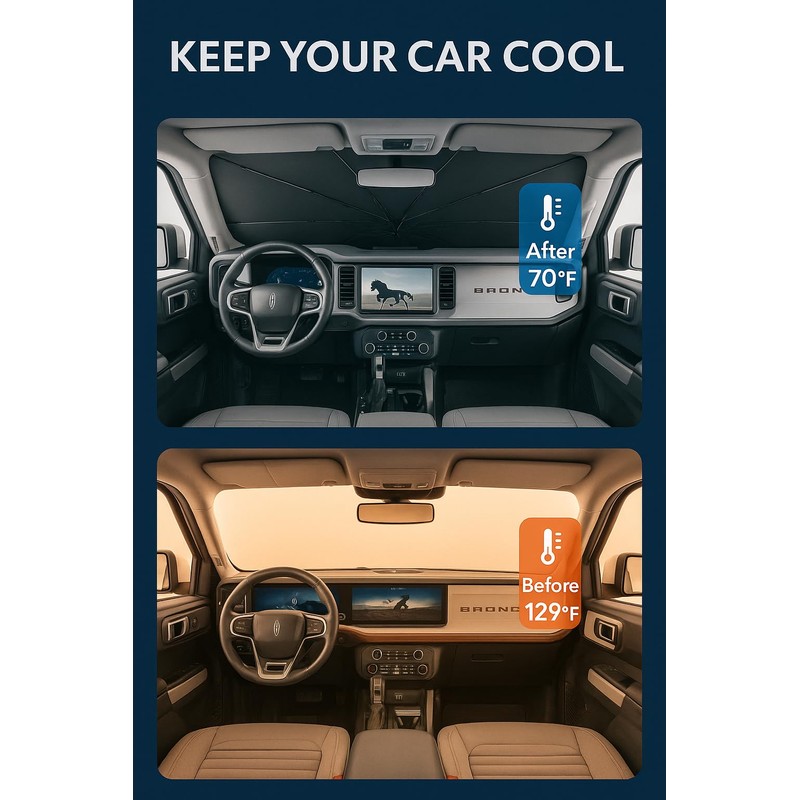 Proadsy Windshield Sun Shade Umbrella for Ford Bronco 2/4 Door