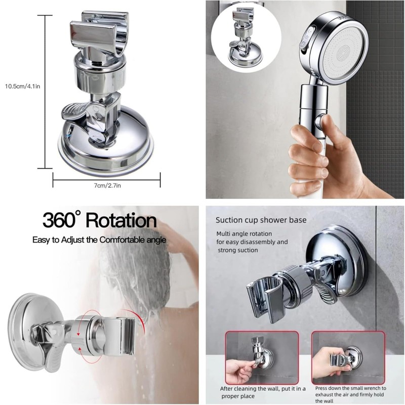 Shower Head Holder Suction Cup, 360° Rotatable Super Power Waterproof
