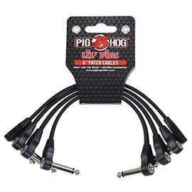 Pig Hog PHLSK6BK Lil' Pigs Low Profile Right-Angle 1/4" Black Instrument Patch Cables, 6" (4 Pack)