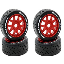 Power Hobbies Powerhobby 1/8 GT Phantom Belted Mounted Tires Soft 17mm Wheels (4) Arrma Infraction/Limitless/HoBao/GRP… (Red)