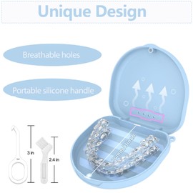 Retainer Case, Slim Aligner Cases for Invisalign, Mouthguard Case with Removal Tools& Aligners Chewies& Brush, Cases with Ventilation Holes and Silicone Wrist Strap for Portable Travel (Blue)
