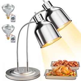 PYY Commercial Food Warmer - 2-Head Electric Heating Lamp 500W Stainless Steel Food Warmer Lamp Catering Food Warming Lamp w/Spare Bulb for Catering Kitchen Food Service Restaurant Cafeteria