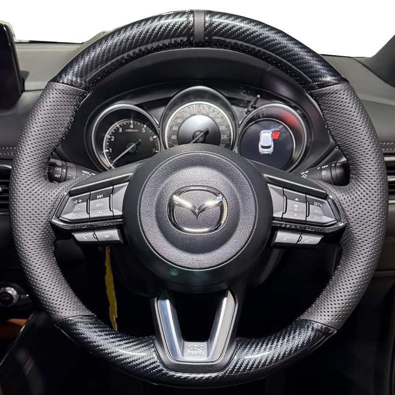 Steering Wheel Cover Hand-Stitch on Black Leather Protector Wrap for