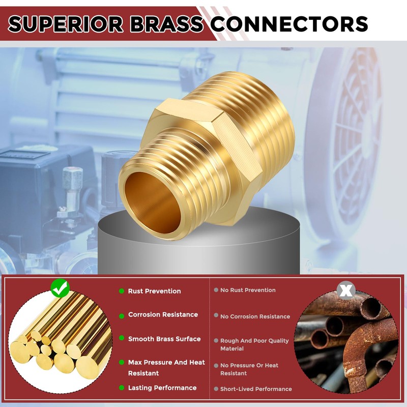 Kozelo 4pcs 3/4" MNPT to 1/2" MNPT Solid Brass Hex