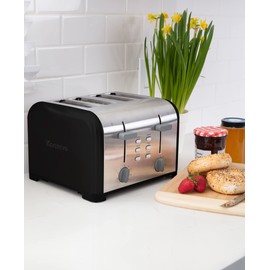 Kenmore 4-Slice Toaster, Black Stainless Steel, Dual Controls, Extra Wide Slots, Bagel and Defrost Functions, 9 Browning Levels, Removable Crumb Trays, for Bread, Toast, English Muffin, and More