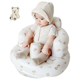 Inflatable Baby Seat - Infant Safety Support, Blow Up Baby Floor Seat with Built in Air Pump- Perfect for Travel, Beach, Camping - Ideal for Babies 3 Months and Up (Bear)