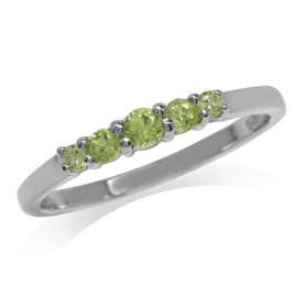 Silvershake 5 Stone Extra Petite Natural Peridot White Gold Plated 925 Sterling Silver Ring Size 10