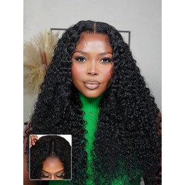 Vanmast V Part Wig Human Hair Curly Upgrade U Part Wig Brazilian Human Hair Wigs for Black Women No Leave Out V Part Wigs 180% Density No Glue No Sew in Natural Color 24 Inch