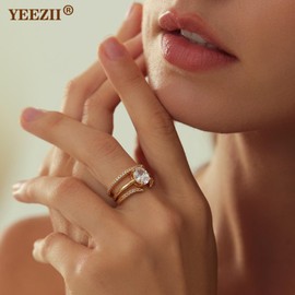 YEEZII Gold Rings for Women Non Tarnish, 14K Gold Stacking Cubic Zirconia Rings Pack, Dainty Statement Gold Knuckle Rings Set Size 8