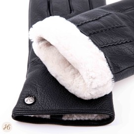 Hand Gewand by Weikert Chuck - Distinctive Men's Goat Leather Gloves with Curly Lambskin Lined, Touch Screen, Elegant Stitching Lambskin Gloves, Men's Leather Glove, black