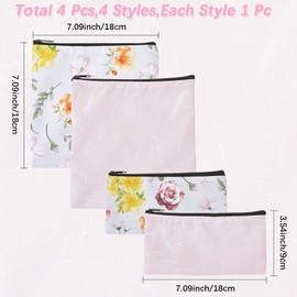 CREATCABIN 4Pcs 2 Sizes Reusable Sandwich Snack Bags Flower Leaves Plants Pattern Polyester Waterproof Washable Fabric Zipper Lunch Pouches Food Storage Bags for School Students Adults Travel Picnic