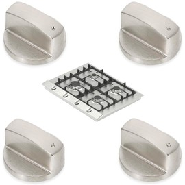 Xrten Pack of 4 6 mm Gas Hob Knobs, Gas Stove Control Knobs, 6 mm Universal Rotary Switch, Gas Stove Control Knobs, Stainless Steel Cooking Surface Control, Gas Stove Knobs, Accessories, Suitable for