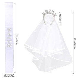 lasuroa 3pcs Bachelorette Hen Party Decorations, Including Bride to Be Sash, Pearl Hat Bridal Headband & Bachelorette Veil for Wedding Engagement Accessories