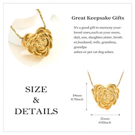 QGJNSGC Rose Petal Urn Necklace Cremation Jewellery for Ashes Heart Memorial Keepsake Rose Flower Urn Pendant Pet Cat Dog Urn Holder Necklaces for Women Men, Stainless Steel, Cubic Zirconia