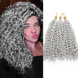 S-noilite Curly Braiding Hair,Marlybob Crochet Braids Hair Extensions 14 Inch Deep Wave Afro Kinky Jerry Curl Pre Stretched Ombre Braiding Hairpiece for Black Women,3 Pack 300g,Silvery Grey