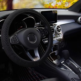 3PCS Steering Wheel Cover Elastic Car Steering Wheel Protector Warmer with Handbrake Gear Shift Cover Soft Warm Vehicle Wheel Covers Non-Slip Universal Auto Steering Wheel Cover Set for Car Truck SUV