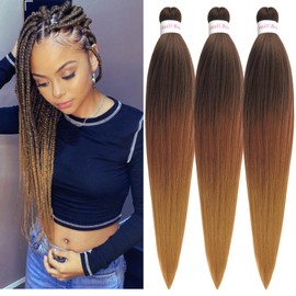 Brown Ombre Braiding Hair Pre Stretched Kanekalon Braiding Hair Extension 26 Inch Colored Synthetic Fake Hair for Braiding