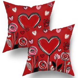 aportt Love Hearts Valentines Day Pillow Covers 18X18 Inch Valentine Red Hearts Pillow Cases Anniversary Valentine's Day Decorative Holiday Throw Pillows Set of 2 Home Party Decor for Sofa Couch Bed