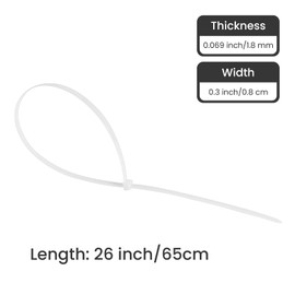 26 Inches Large Zip Ties Heavy Duty 50 Packs - Max Load 250 LBS, Work Temp 5 ℉ - 176 ℉ - Long Durable Adjustable Nylon Wire Ties for Both Indoor and Outdoor,White