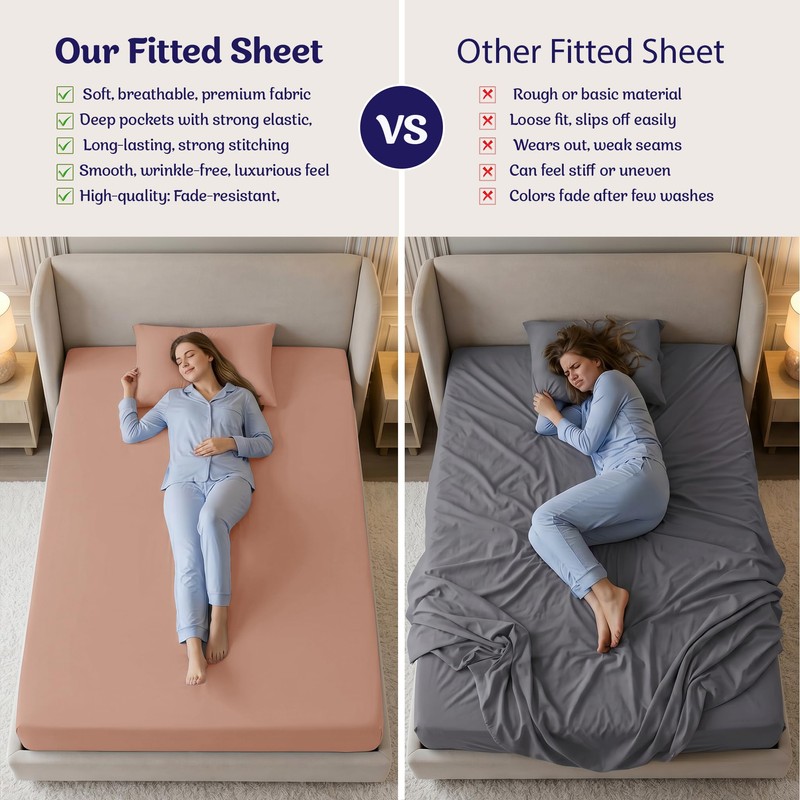 Oxford Homeware Peach Double Fitted Sheet -100% Brushed Microfibre 1800