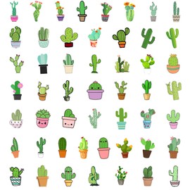 50Pcs Cute Cactus Stickers Plants Decorative Water Bottle Stickers for Kids Vinyl Laptop Kids Stickers Pack, Kids Classroom Prizes for Elementary Students (Cactus)