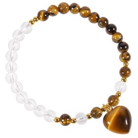 KYEYGWO Women's Crystal Beads Bracelet with Heart Shape Pendant, Two Colours Heart Stone Bracelets Women Stretch Bracelet Love Jewellery for Reiki Healing, Meditation, Yoga and Good Luck, Crystal