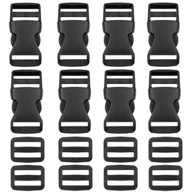 Rinimie Side Release Buckle, Insert Belt Adjustment, Plastic Buckles 8pcs + Adjusters 8pcs, Total 16pcs, Replacement and Repair for Straps, Clasp for Backpack Parts, Back, Belt Parts, Tape, Dog Collar