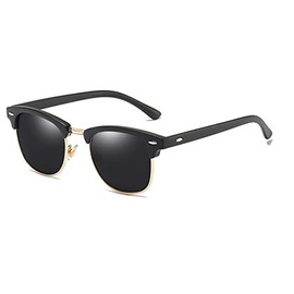Retro Semi Rimless Polarized Sunglasses Men And WomenTrendy Driving Sun Glasses UV Protection (Black/Gold), One Size…