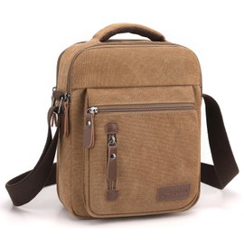 Foino Shoulder Bags Men's Handbag with Many Pockets Shoulder Bag Large Capacity Side Pocket Travel Bag Canvas Tablet School Book Bag for Travel, brown