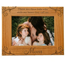 Cedar Crate Market There Are These Kids Who Stole My Heart, They Call Me Mom, Engraved Natural Wood Photo Frame, Fits a 5x7 Horizontal Portrait, Frame for Mom, Grandma, Mother's Day