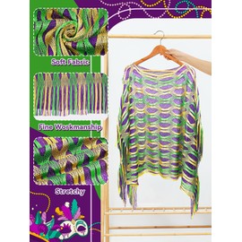 BOARDFEB Mardi Gras Shawl Scarf Gold Green Purple Poncho Outfits for Women Mardi Gras Outdoor Party Holiday Masquerade Costume Accessories(Grid)