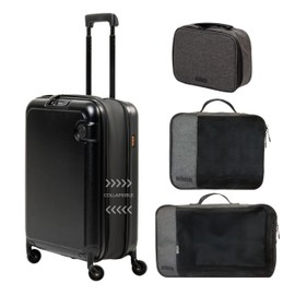 BARA 3 Piece Hardside Expandable Carry On Luggage with TSA Lock and Double Spinner Wheels - Includes Packing Cubes & Toiletry Bag - Water Resistant Rolling Suitcase & Travel Accessories, Black