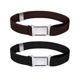 Cinturón Magnético para Niños Cinturón Elástico Ajustable con Hebilla Magnética para Niñas (Negro, Café, 2 Piezas)