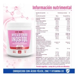 DR. WILL Myo Inositol y D-Chiro Inositol 401 360g Con Ácido Fólico, Zinc y Vitamina D3, Sin Sabor, 60 Porciones, Suplemento Alimenticio En Polvo      