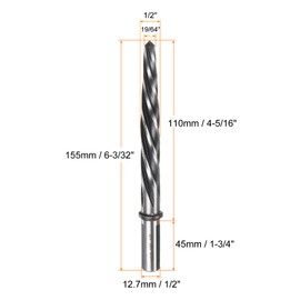 sourcing map Taper Chucking Reamer 1/2" M2 High Speed Steel Spiral Flutes Bridge Reamer Bit with 1/2" Shank for Metal Alloy Aluminum Wood Plastic Hole Reaming