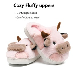 WENPOUTR Pink Cow Slippers for Kids & Toddlers - Memory Foam, Girls Size 6