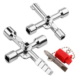 Universal Key Control Cabinet Key, Pack of 2 4-Point Key Tap Key 4-Way Cross Key Triangle Key for Water, Electricity, Electricity Meter, Elevators