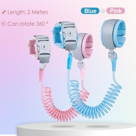 2M Wrist Reins for Toddlers, 2pcs Anti Lost Wrist Bands Children,Wrist Straps for Children,360° Rotatable Elastic Wire Rop, Children's Lead for Travel, Outdoor, Walking, Blue and Pink