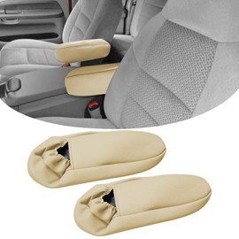 SUNBREATH Compatible with Car Front Seat Armrest Cover for Ford F150 F250 F350 F450 F550 Excursion 1999 2000 2001 2002 2003 2004 2005 2006 2007 Microfiber Leather Seat Arm Rest Cover 2PCS Beige