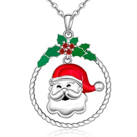 Talonior Christmas Santa Necklace for Women Sterling Silver Circle Holiday Pendant Red Hat Santa Claus Necklace Gifts Xmas Jewelry